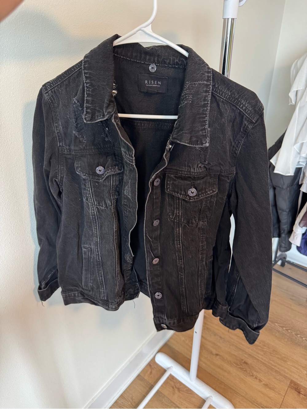 Risen black distressed denim jacket Size Small